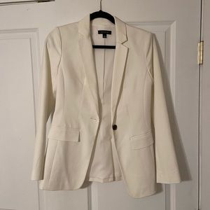 Ann Taylor White Stretch Boyfriend Blazer